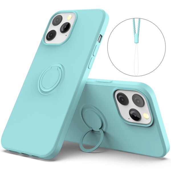 iPhone 13 Pro Hülle mit Ring Halter für Finger & Schlaufe - Babyblau