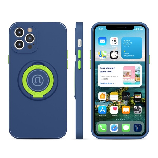 iPhone 13 Pro Hülle mit Ring Halter für Finger & Magnet - Blau / Neongelb