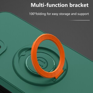 iPhone 13 Pro Hülle mit Ring Halter für Finger & Magnet - Blau / Neongelb