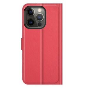 iPhone 13 Pro Max Klapphülle mit Kartenfach und Aufsteller aus PU-Leder - Rot