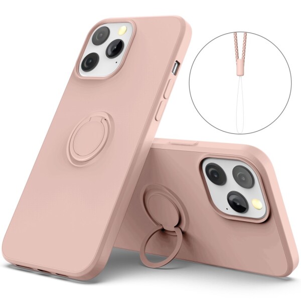 iPhone 13 Pro Max Hülle mit Ring Halter für Finger & Schlaufe - Pink