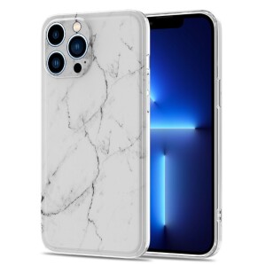 iPhone 13 Pro Max Silikonhülle - Marmor Design - Weiß