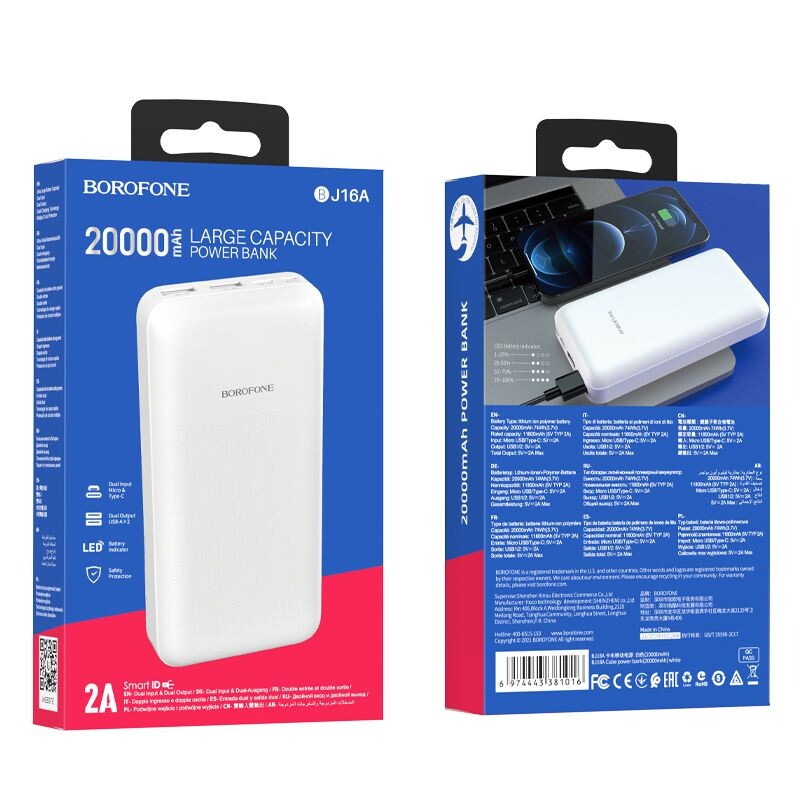 Borofone Power Bank 20.000mAh BJ16A Cube - 2xUSB 1xUSB-C...