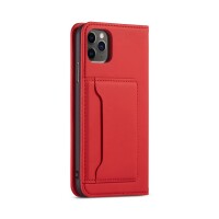 iPhone 11 Pro Klapphülle mit Kartenfach und Aufsteller aus PU-Leder - Rot