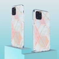 iPhone 11 Pro Silikonhülle - Marmor Glam - Pink / Weiß