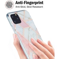 iPhone 11 Pro Silikonhülle - Marmor Glam - Pink / Weiß