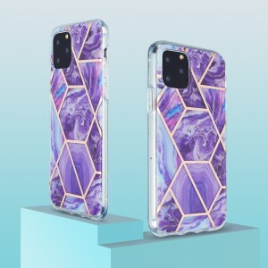 iPhone 11 Pro Silikonhülle - Marmor Glam - Violett / Rosa