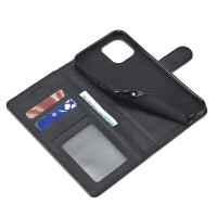 iPhone 12 Mini Klapphülle mit Kartenfach und Aufsteller aus PU-Leder - Schwarz